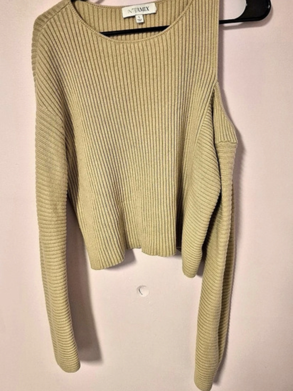 Cashmere Off Shoulder Intermix Cashmere Ribbed Knit Sweater  Size Small